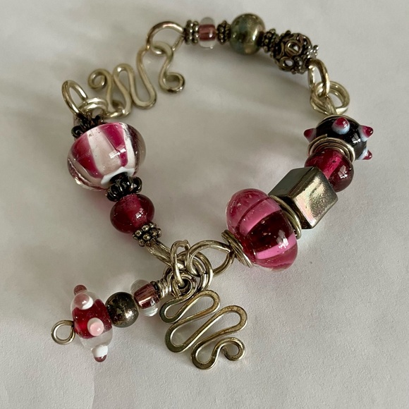 Unique Handmade Silver and Lampwork Glass Beads Bracelet - Picture 3 of 10